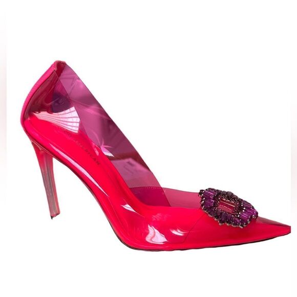 Good American Hot Pink Bejeweled Lucite Heels - Picture 6 of 7